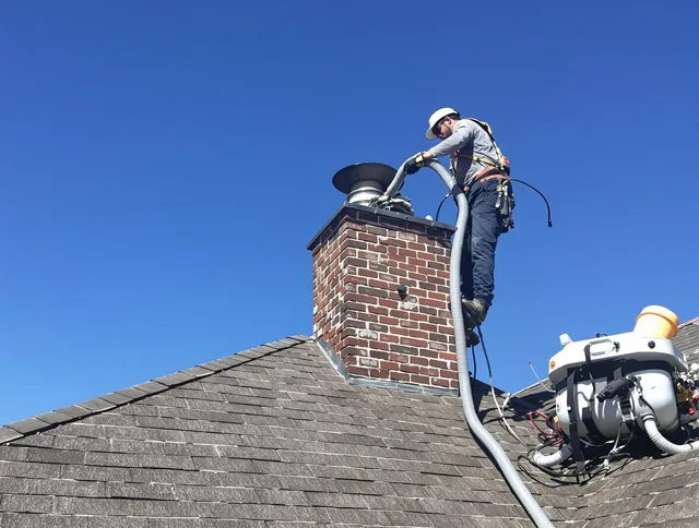 Dedicated Hull Chimney Sweep team member cleaning a chimney in Hull, MA