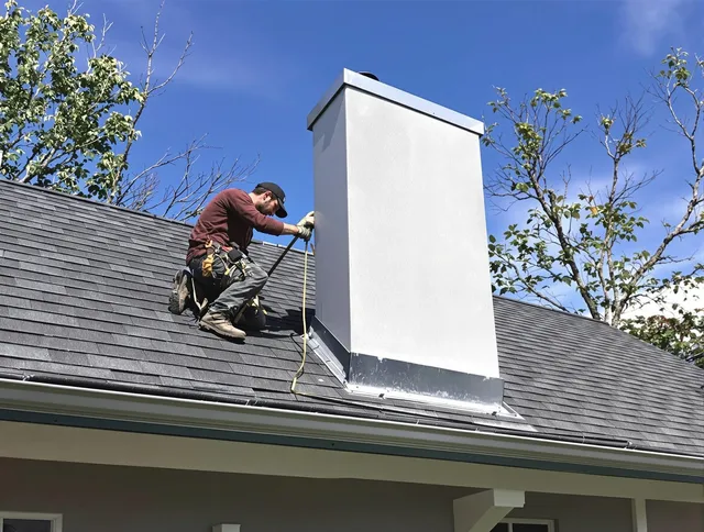 Hull Chimney Sweep team member finishing chimney construction in Hull, MA