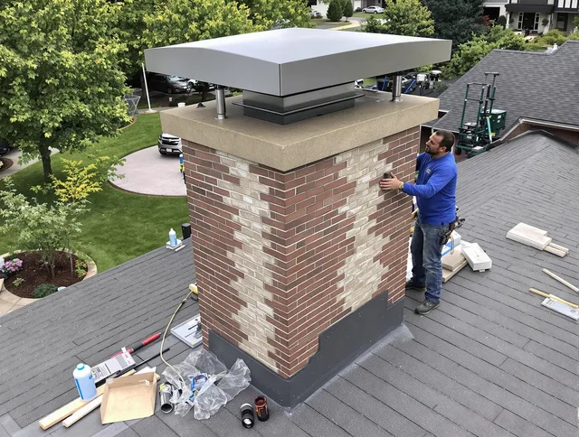 Hull Chimney Sweep team working on a custom chimney remodel in Hull, MA
